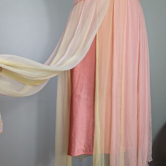 Silk Midi Dress Cocktail Gown 8P Pink Orange Vintage Fairy Y2K Ombre Nymph Glam - Picture 7 of 16